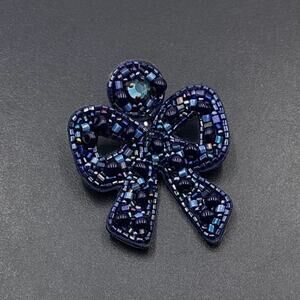 Mignonne Gavigan Lorraine Blue Beaded Leather‎ Back Bow Earrings *Single